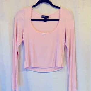 Streetwear Society Light Pink Lace-Trim Blouse